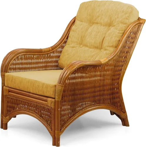 Vista 4 de Jam Lounge Living Accent - Sillón de mimbre de ratán natural, diseño hecho a mano con cojín marrón claro, colonial