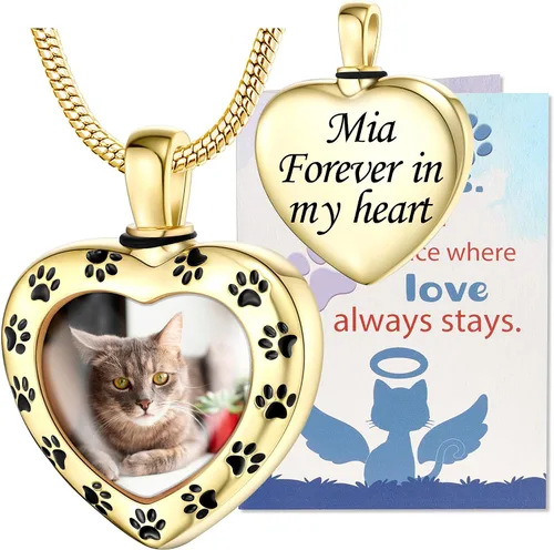 Vista 22 de Fanery Sue Collar personalizado para cenizas de mascotas para perros y gatos, foto y texto personalizados, regalo de condolencia, regalo