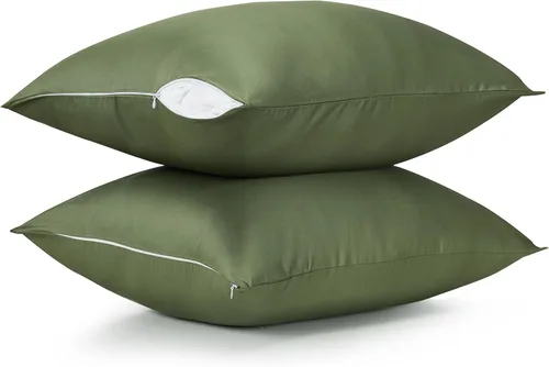 Vista 25 de Protectores/Fundas de Almohada de Algodón Tamaño Estándar con Cremallera Paquete de 2 Color Gris, Protectores de Almohada de Cama Refrescantes