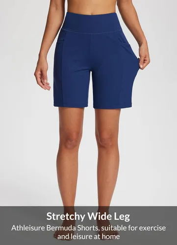 Vista 3 de BALEAF Bermudas para mujer de 7 pulgadas, cintura alta, atléticos, con bolsillos, para verano casual