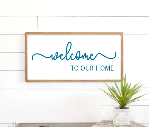 Vista 3 de Alinacutle Plantillas de serigrafía reutilizables de bienvenida a nuestro hogar, plantilla de serigrafía autoadhesiva para decoración del hogar