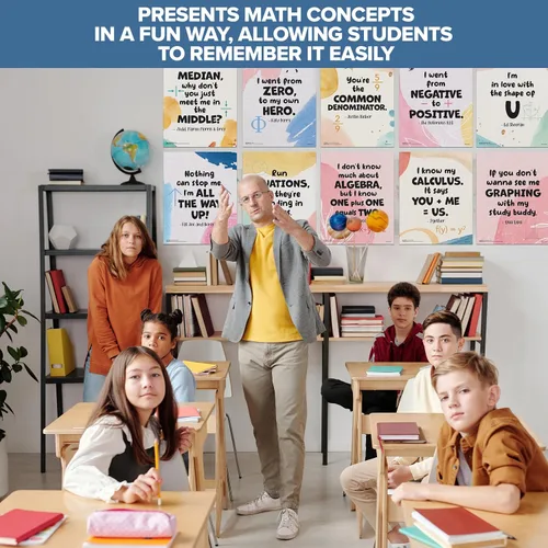 Vista 9 de Decorably 16 divertidos carteles matemáticos para decoración de aula