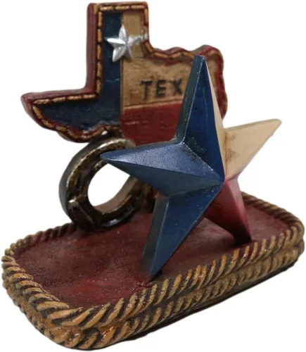 Vista 4 de Ebros Gift Rústico Western Star State of Texas mapa de herradura cuerdas trenzadas patriótico titular de tarjetas de visita figura organizador