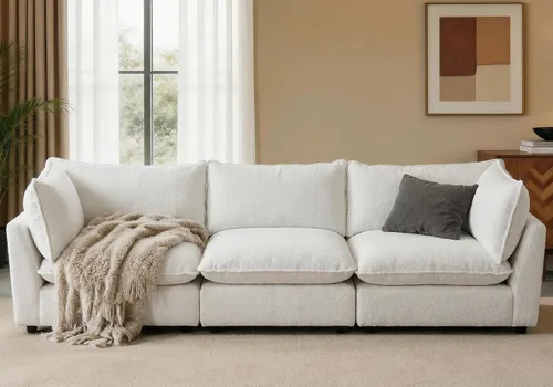 Vista 27 de Iroomy Oversized Modular Sectional Sofa, Chenille Cloud Couch, Deep Comfy Seat, 4-Seater Sofas, Couches, Living Room, Beige