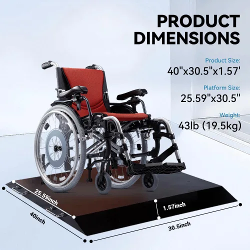 Vista 5 de Báscula para silla de ruedas 1000x0.1lb, Báscula médica digital con Rampa Doble Extendida portátil para uso doméstico