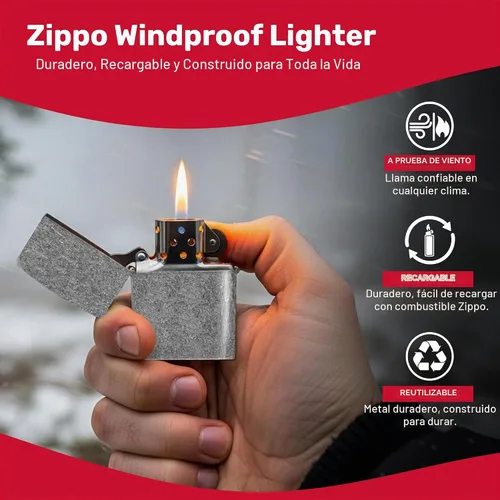 Vista 6 de Zippo Encendedor de bolsillo con placa de plata antigua, resistente al viento y recargable, encendedor de metal abatible, encendedores de bolsillo