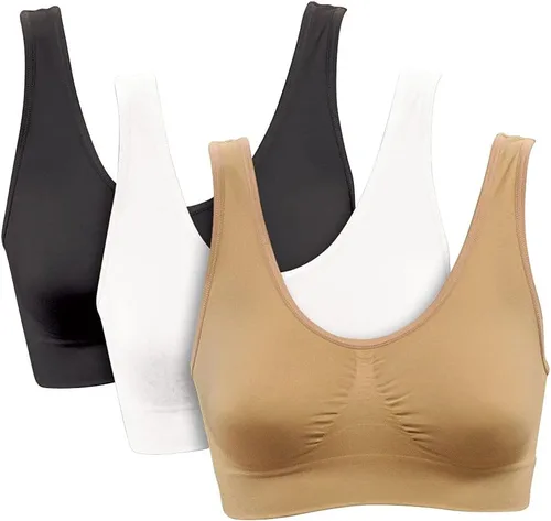 Vista 10 de Paquete de 3 brasieres para mujer, paquete de brasier sin varillas, color sólido, sin costuras Todo negro