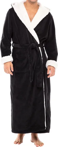 Vista 8 de Alexander Del Rossa . Albornoz de forro polar con capucha para hombre Negro