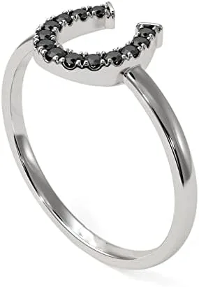 Vista 2 de Elige tu color de plata de ley 925, anillo de la suerte con piedras preciosas de herradura, solitario, joyería única, uso diario, fiesta, uso