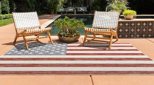 Vista 10 de Unique Loom Outdoor Collection Alfombra de área (3' 3' 3' x 5' 3' Rectángulo, Rojo/ Azul)