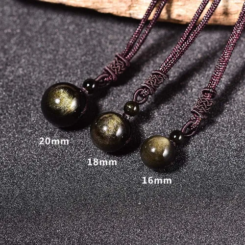 Vista 4 de Sinymilk Collar con dije de ónix de obsidiana de oro natural, cuentas de ojos de arco iris, Obsidiana dorada, Obsidiana