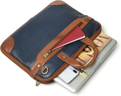 Vista 3 de ADYAN Bolso de mensajero de cuero de 15 pulgadas para portátil para hombres maletín de oficina para hombre y mujer maletines de negocios