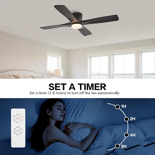 Vista 7 de WINGBO - Ventilador de techo de montaje empotrado de 48 pulgadas con DC, luces y control remoto, 4 aspas talladas reversibles de madera, motor DC