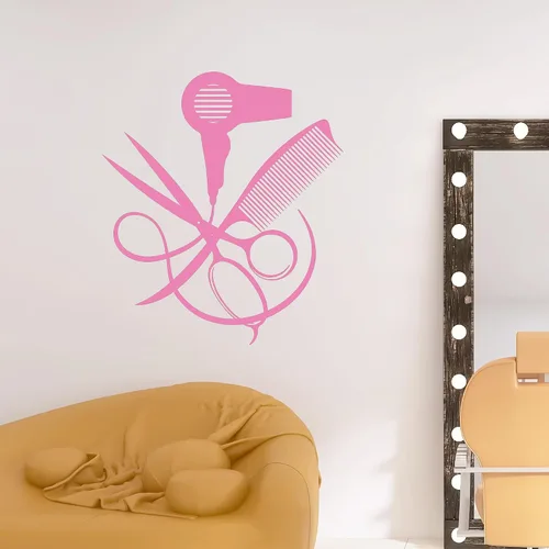 Vista 3 de Vinilo Pegatinas de pared de estilo peluquero para decoración de salón de belleza (4107ig)