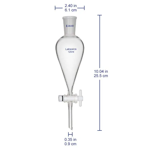 Vista 2 de Embudo separador cónico de vidrio de borosilicato de 4.2 fl oz con llave de paso de PTFE, 4.2 fl oz