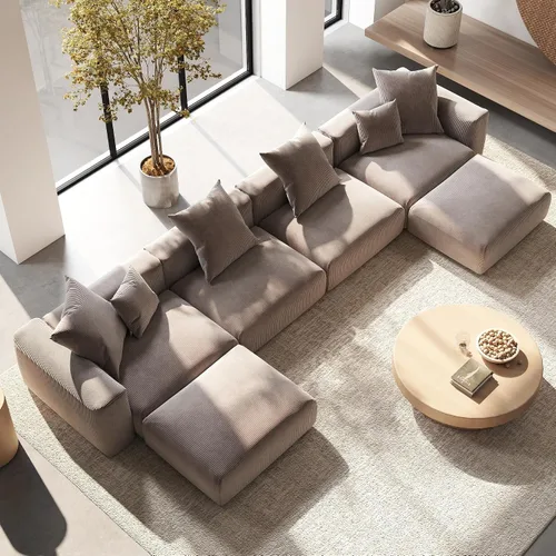 Vista 30 de Sofá seccional modular en forma de nube, sofá en L con otomano, sofá cama de 260 cm de tamaño grande, sofás cama de corduroy para sala de estar