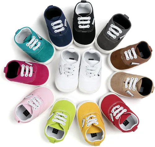 Vista 2 de Tenis unisex de lona para bebés y niñas suela de goma suave tobillo alto zapatos de cuna para niños pequeños para primeros caminos