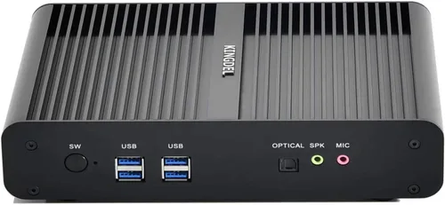 Vista 2 de KINGDEL Mini computadora de escritorio sin ventilador, mini PC con CPU i7, 16 GB de RAM, SSD de 512 GB, 2 puertos HD, 2 x LAN, todo el cuerpo