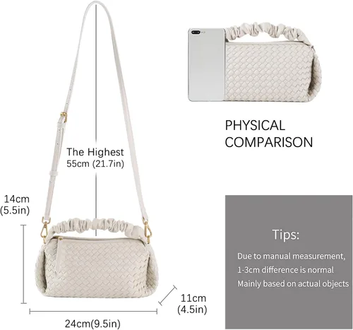 Vista 3 de SHARPAD Bolsos de mano tejidos para mujer, bolso cruzado de cuero vegano con correa desmontable, bolso de mano tejido de muñeca