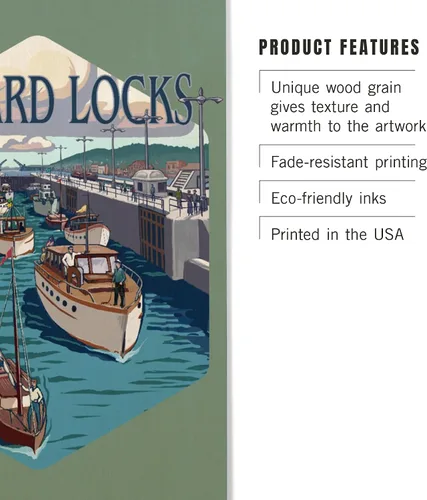 Vista 3 de Lantern Press 6x9 Inch Wood Sign, Ready to Hang Wall Decor, Seattle, Washington, Ballard Locks