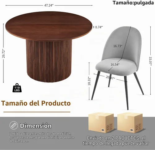 Vista 7 de Homedot Juego de mesa de cocina y comedor para 4, mesa de comedor de madera de nogal, redonda y tapizada, juego de sillas laterales de cocina