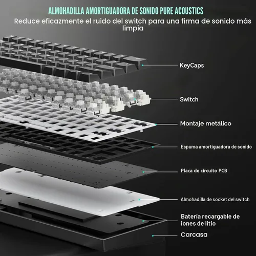Vista 8 de Aula MINI60 HE Teclado inalámbrico para juegos 60%, teclado magnético de disparo rápido efecto Hall, sondeo de 8000 Hz, triple modo Negro
