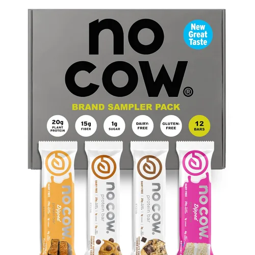 Vista 7 de No Cow - Barras de alto contenido en proteínas, paquete de variedad bañadas - Snack saludable, 20 g de proteína vegana, alto contenido en fibra