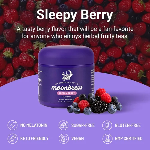 Vista 4 de MoonBrew Batido Nocturno de Magnesio Sleepy Berry, Mezcla de Bebida de Ayuda Natural para Dormir para Adultos - Apoyo Calmante para Dormir Sin