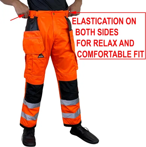 Vista 5 de Notus Men's Work Safety Pants High Visibility Cordura Knee Reinforced Tactical Trousers Utility Tools Holster Pockets