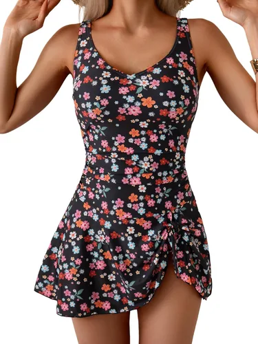 Vista 35 de Aidonger - Traje de baño de una pieza para mujer, con control de abdomen, falda, traje de baño con efecto adelgazante