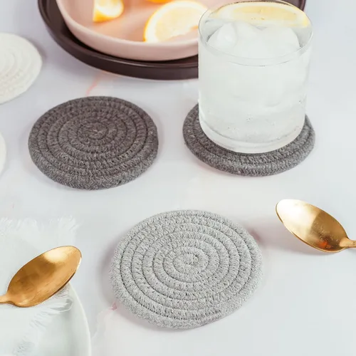 Vista 4 de OrganiHaus Juego de 6 posavasos de algodón absorbente, decoración rústica de estilo bohemio para mesa de café y protección de bebidas, posavasos