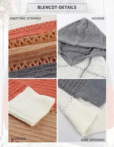 Vista 4 de BLENCOT - Suéteres con capucha bloque de color ligeros y cordón para mujer