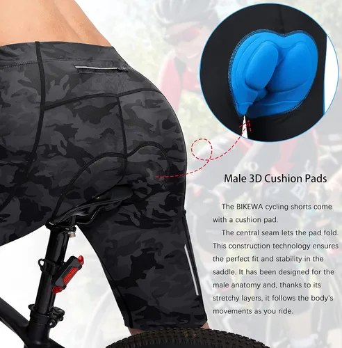 Vista 4 de Bikewa Pantalones cortos de ciclismo para hombre, acolchados en 3D, ciclismo de carretera, montaña, ciclismo, ciclismo, ciclismo UPF 50+, bolsillos