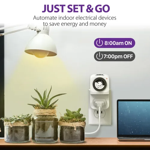 Vista 3 de Fosmon Temporizador de salida de 24 horas para tomas eléctricas, interruptor de temporizador de luz mecánico de interior programable, enchufe