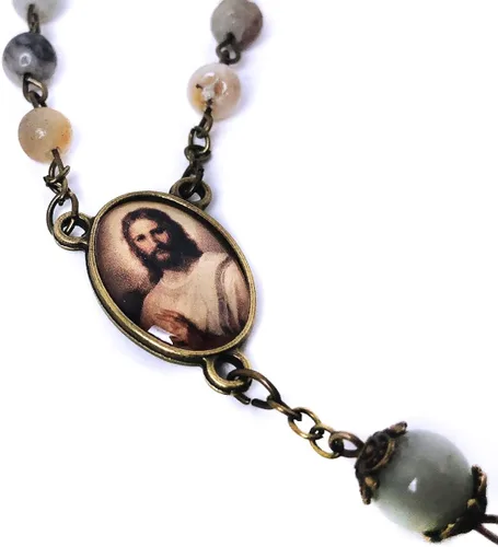 Vista 5 de Catholic Heirlooms Rosario y Rosario de Piedra Tiendaita Jesucristo - Pulsera Rosario y Medalla Milagrosa - Rosario Católico - Rosarios Católicos
