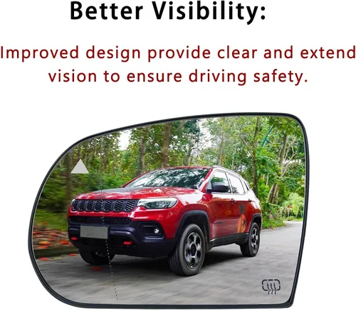Vista 3 de Reemplazo del espejo lateral del conductor de punto ciego para Jeep Cherokee 2014-2019 Jeep Compass 2017-2021, retrovisor lateral exterior izquierdo