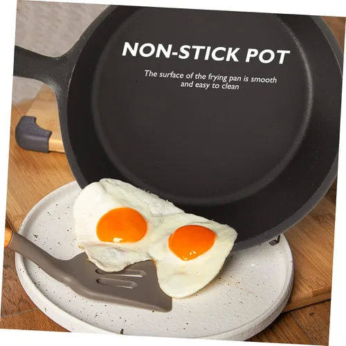 Vista 8 de Uonlytech Thickened Cast Iron Non-stick Frying Pan with Handle and Wooden Board Even Heat Distribution Steak Cooking Pan for Home Kitchen Utensil