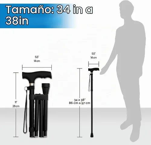 Vista 7 de RMS Bastón Plegable - Bastón de Caminar Plegable con Altura Ajustable - Plegable y Ligero - Mango Ergonómico Suave para Agarre Cómodo - Bastón