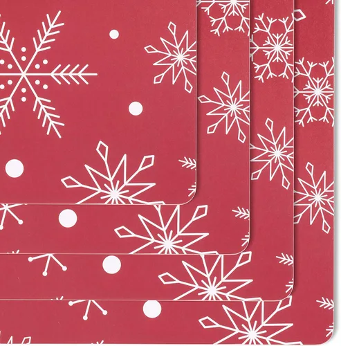 Vista 2 de KAF Home Juego de 4 manteles individuales de corcho de 16 x 12 pulgadas (rojo copos de nieve)