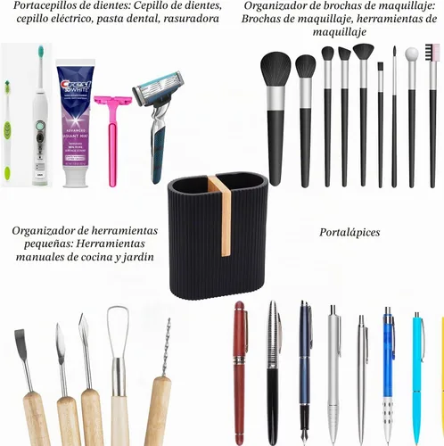 Vista 7 de Portacepillos de dientes para baño, soporte eléctrico de bambú para cepillos de dientes, color negro
