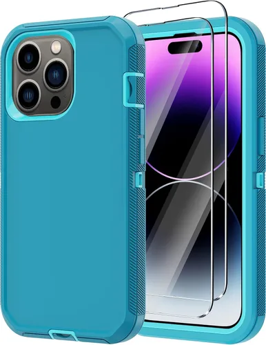 Vista 12 de Funda para iPhone 14 Pro con 2 protectores de pantalla, resistente protección contra caídas a prueba de golpes, cuerpo completo, 3 capas, militar
