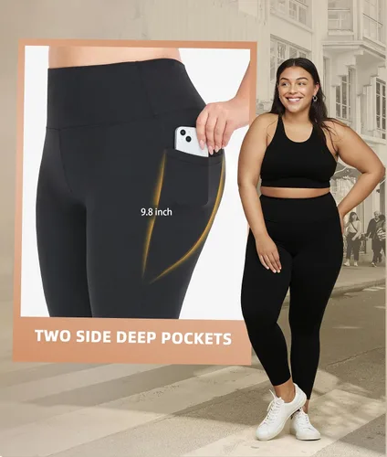 Vista 2 de NEW YOUNG Paquete de 3 leggings de talla grande con bolsillos para mujer, cintura alta, control de abdomen, pantalones de yoga para entrenamiento