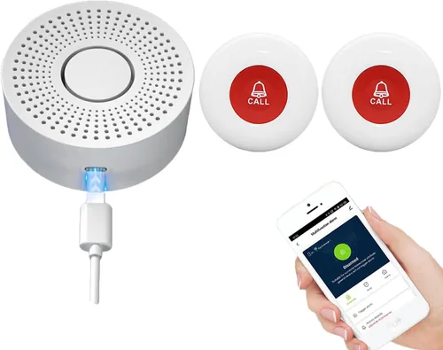 Vista 9 de Buscapersonas con WiFi para cuidadores, botón de llamada, alarma inalámbrica para enfermeras, campana de llamada, localizador de alerta