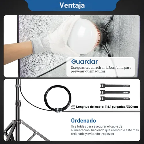 Vista 6 de EMART Kit de iluminación Softbox, softbox de 16 x 16 pulgadas, bombillas LED 3000K-6000K 85W con control remoto, trípode de 65 pulgadas, kit