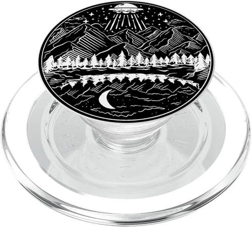 Vista 8 de Galaxia OVNI Abducción Espacio Astronauta Naturaleza Lago Luna Alien PopSockets Estándar PopGrip