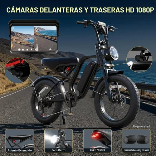 Vista 3 de Bicicleta eléctrica para adultos, 1500W Fat Tire Ebike 20"x4" Batería