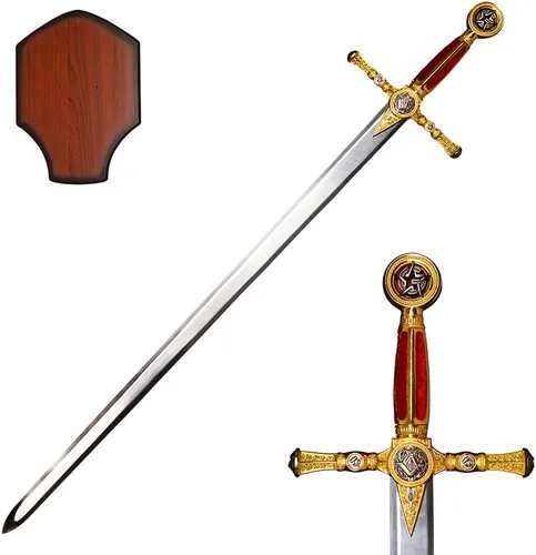 Vista 10 de Stainless Steel Red Medieval Masonic Ceremonial Sword with Display Plaque for Collection, Cosplay-2 Versions