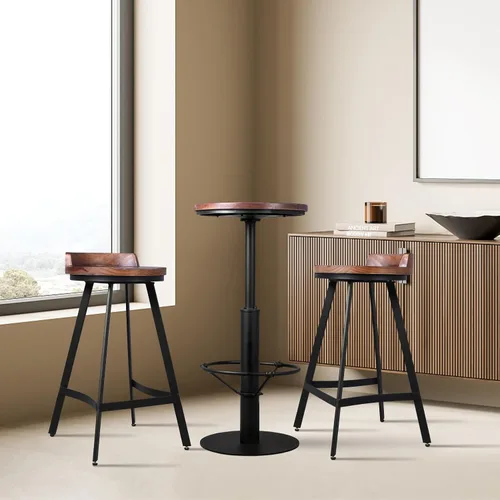 Vista 8 de Mesa de bar estilo industrial de 42 pulgadas, parte superior de madera redonda, base de metal negro mate