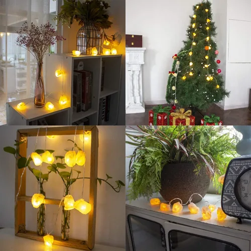 Vista 3 de Guirnalda de luces de sal del Himalaya con interruptor, 20 luces LED de bloque de sal natural con interfaz USB adecuadas para decorar el hogar