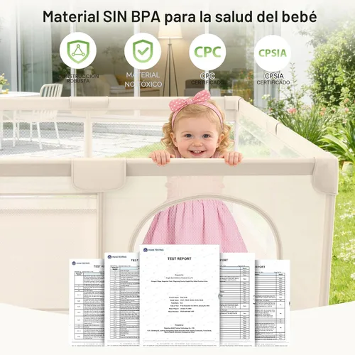 Vista 9 de Corralito para bebés y niños pequeños, 79 x 71 pulgadas, corralito de juego extragrande con cubierta de malla suave y transpirable, corral